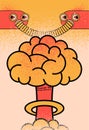 Nuclear mushroom explosion brain cartoon style design. No war peace splash grunge style poster. Think about it. Vector illustratio